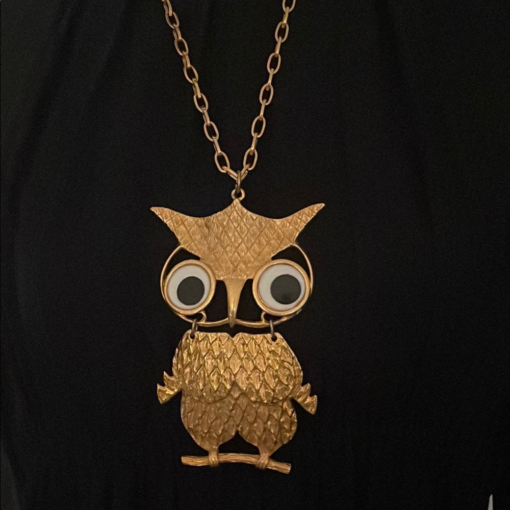 Vintage Owl Pendant Necklace in Gold